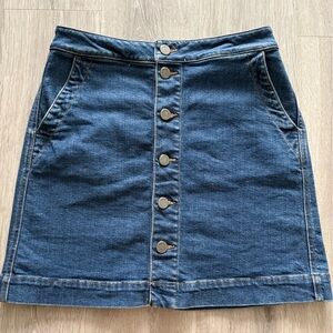 LOFT Dark Blue Button-Front Denim Skirt